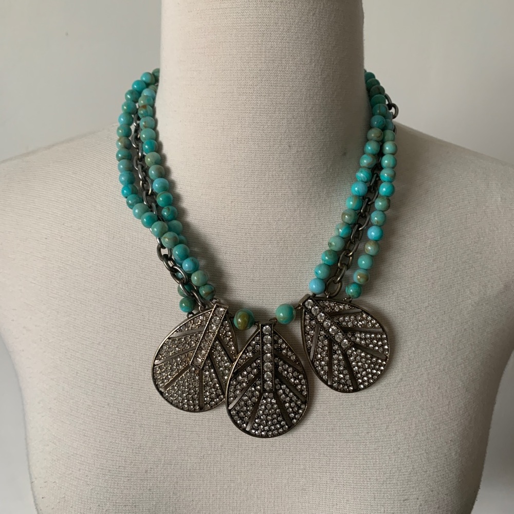 Turquoise and Rhinestone Statement Necklace